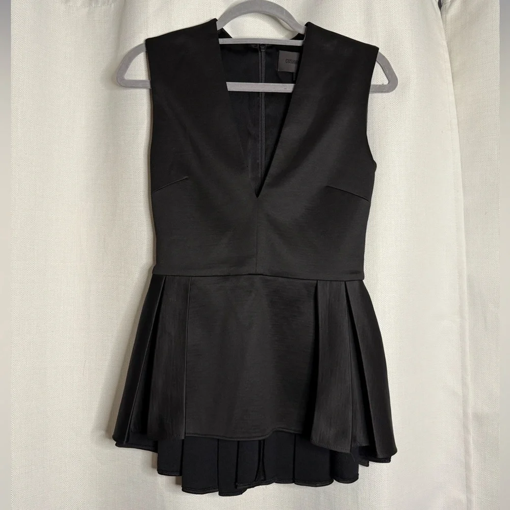 Cushnie Et Ochs V Neck Pleated Silk Wool Black Sleeveless High Low Peplum Top 4 - Picture 5 of 12